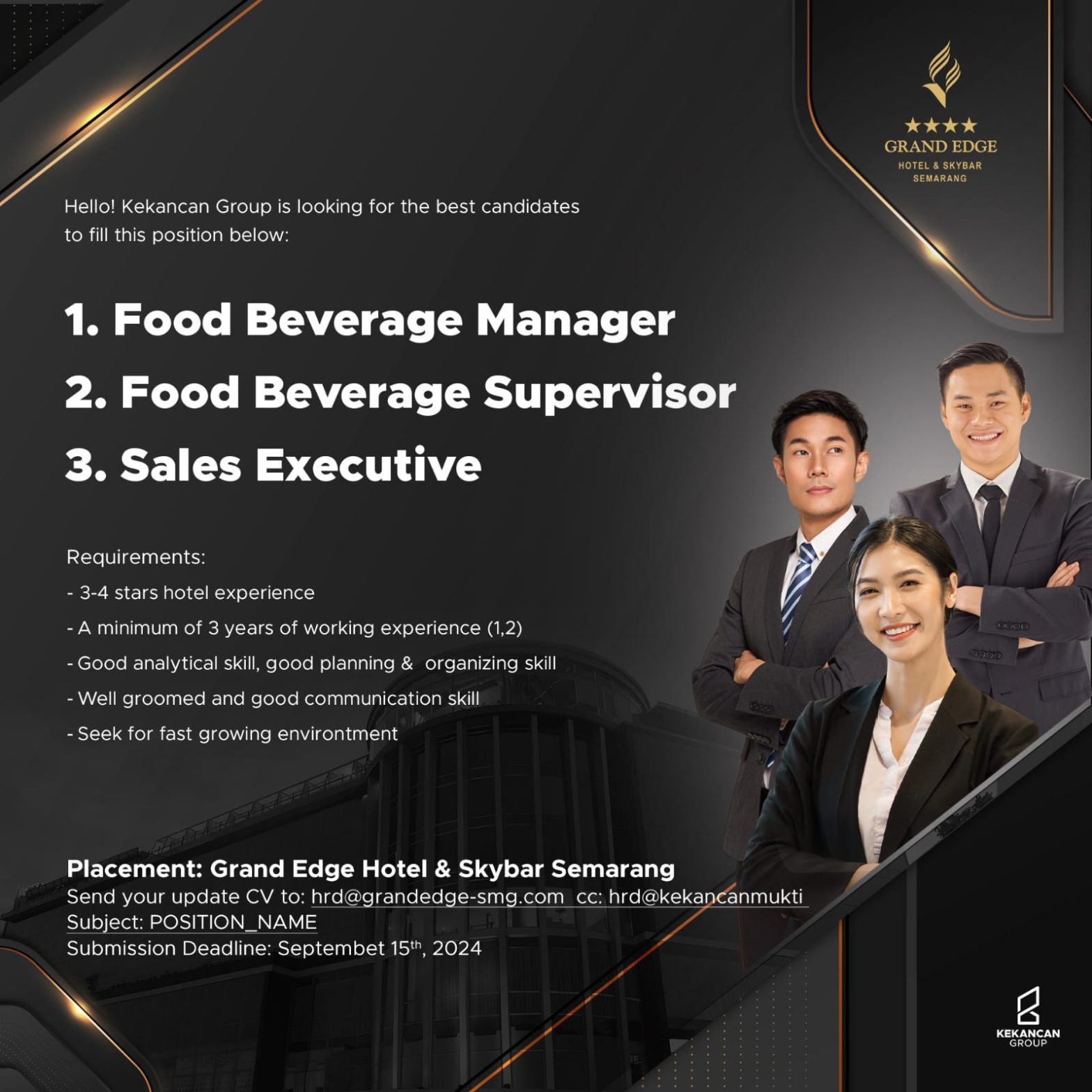 LOWKER Sept2024:  GRAND EDGE // Food Beverage Manager – Food Beverage Spy & Sales Executive