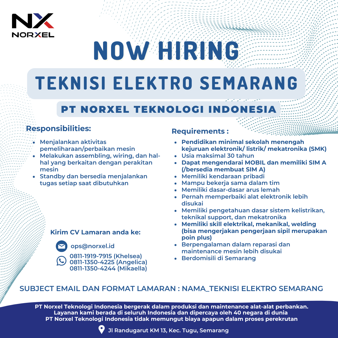 LOWKER SEPT 2024 // PT. NORXEL // TEKNISI ELEKTRO