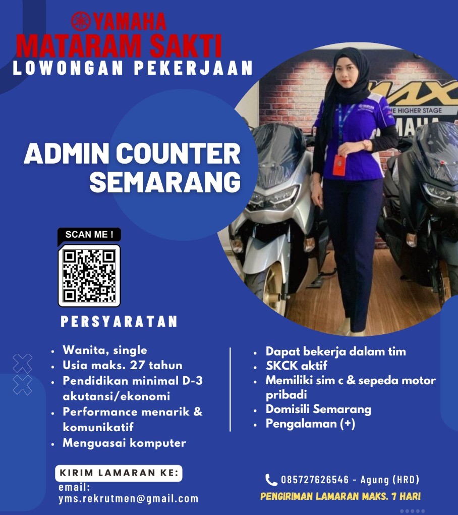 LOWKER Sept2024: YAMAHA MATARAM SAKTI// Admin Counter Semarang