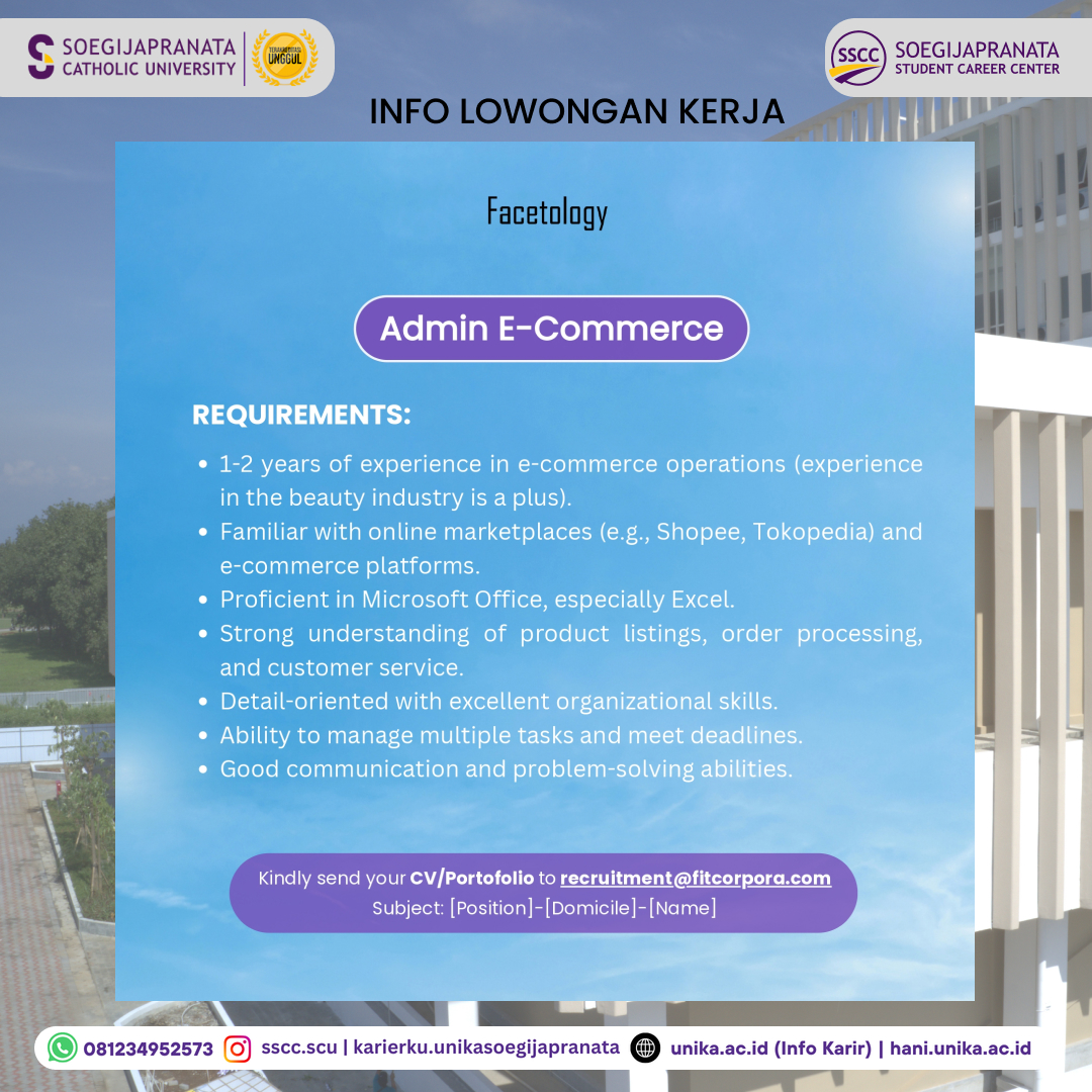 Loker Oktober 2024 – Facetology || Admin E-commerce