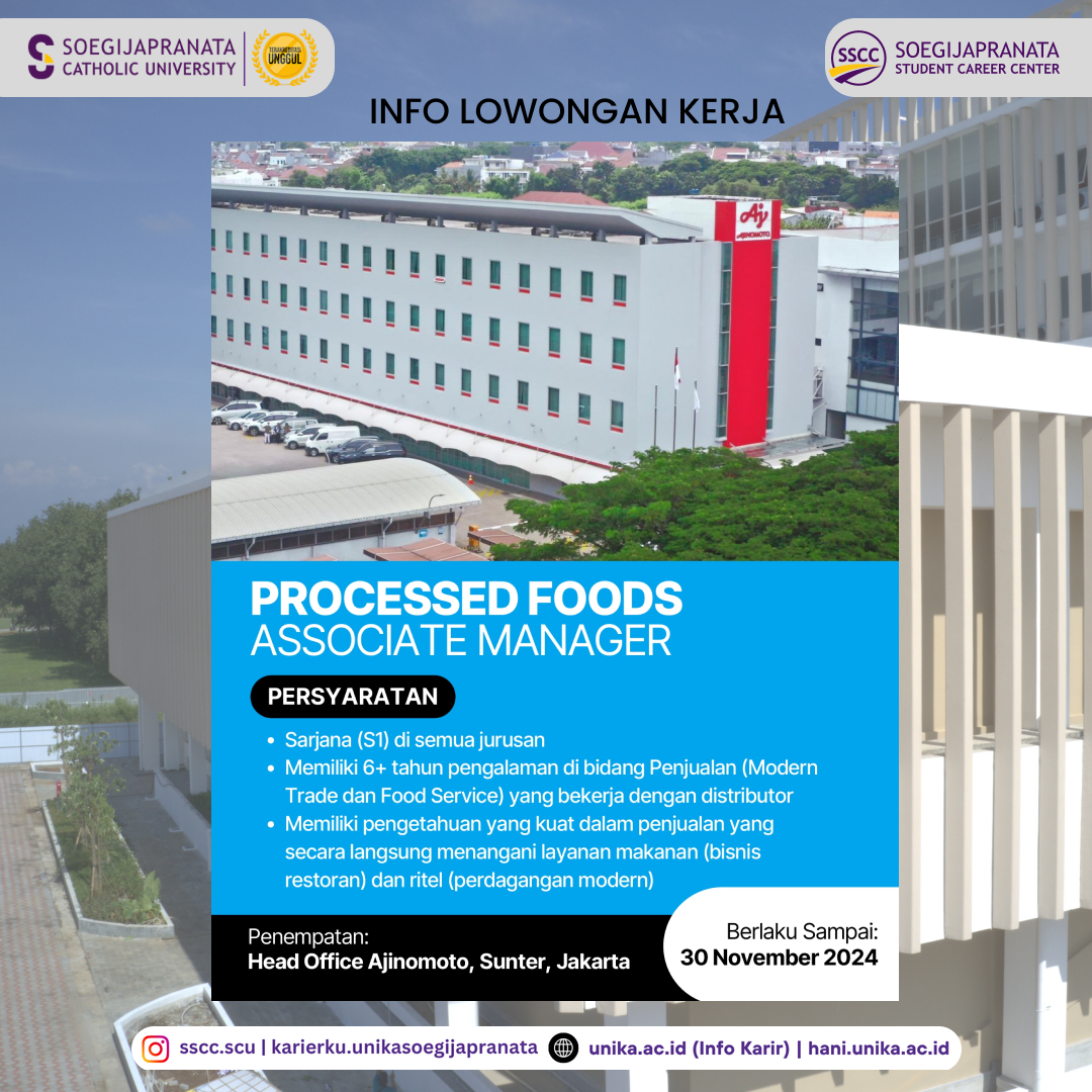 Loker Oktober 2024 – PT Ajinomoto || Processed Food Associate Manager