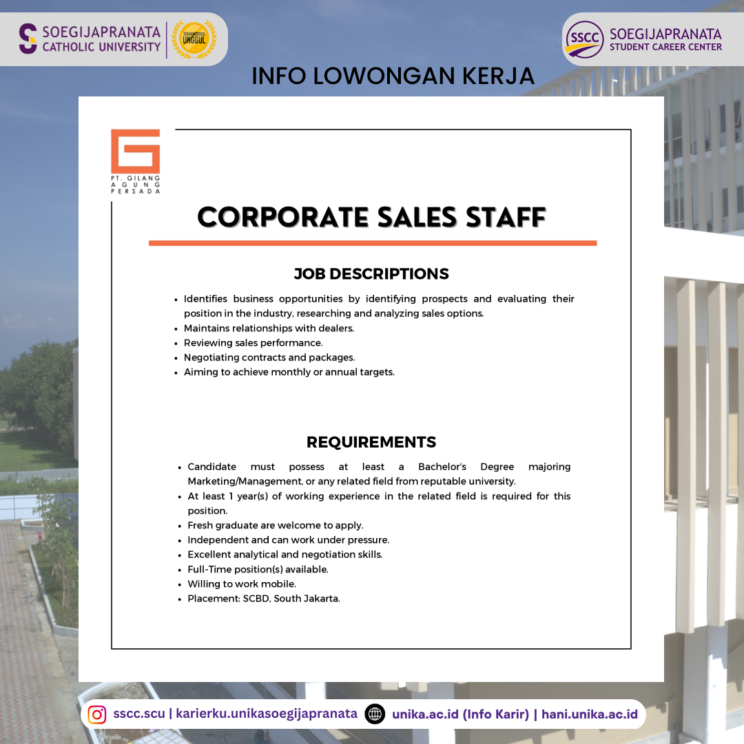 Loker Oktober 2024 – PT GAP || Corporate Sales Staff