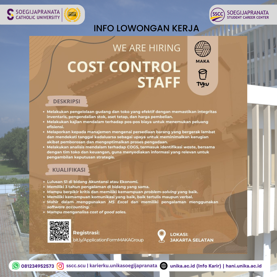 Loker Oktober 2024 – PT MAKA || Cost Control Staff