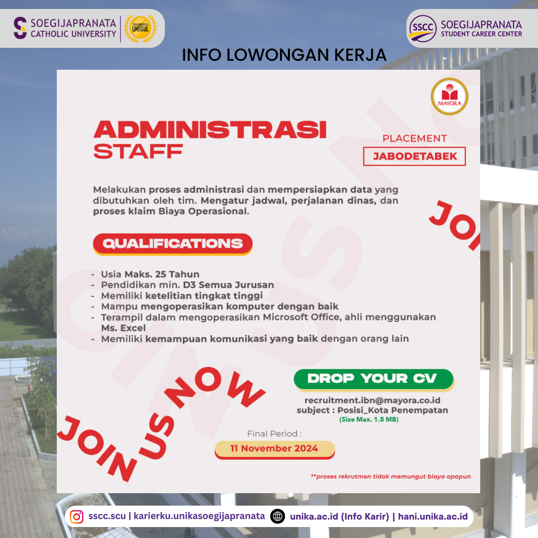 Loker Oktober 2024 – PT Mayora Indah Tbk || Administrasi Staff