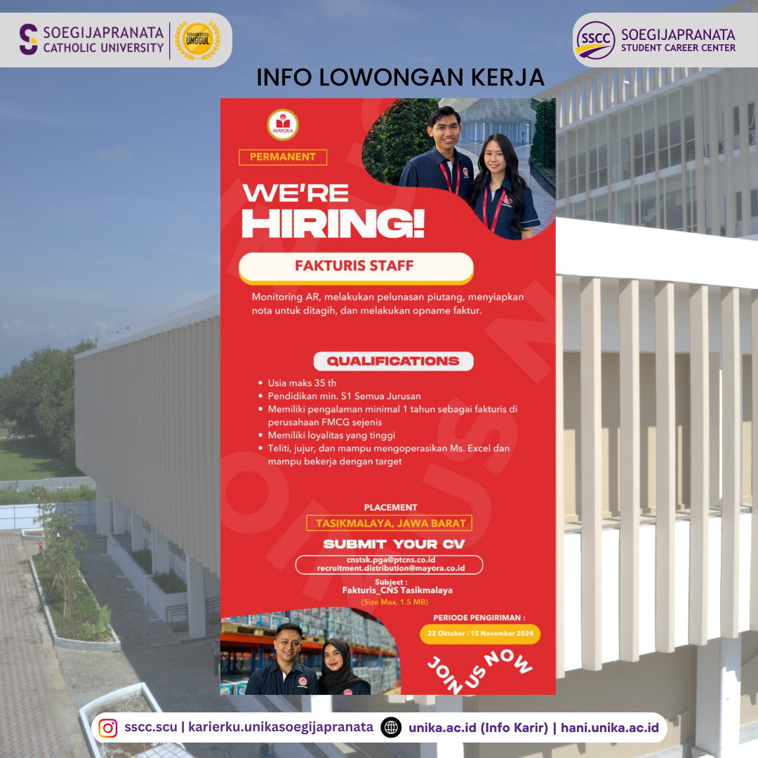 Loker Oktober 2024 – PT Mayora Indah Tbk || Fakturis Staff