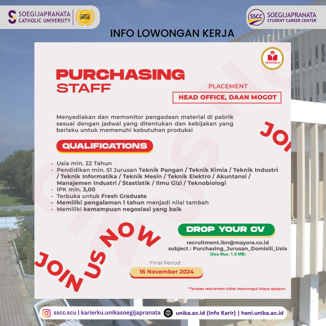 Loker Oktober 2024 – PT Mayora Indah Tbk || Purchasing Staff