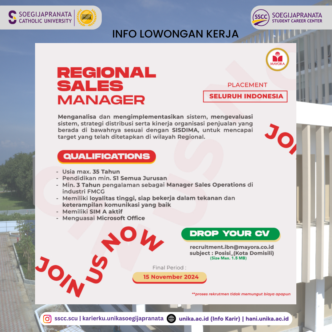 Loker Oktober 2024 – PT Mayora Indah Tbk || Regional Sales Manager