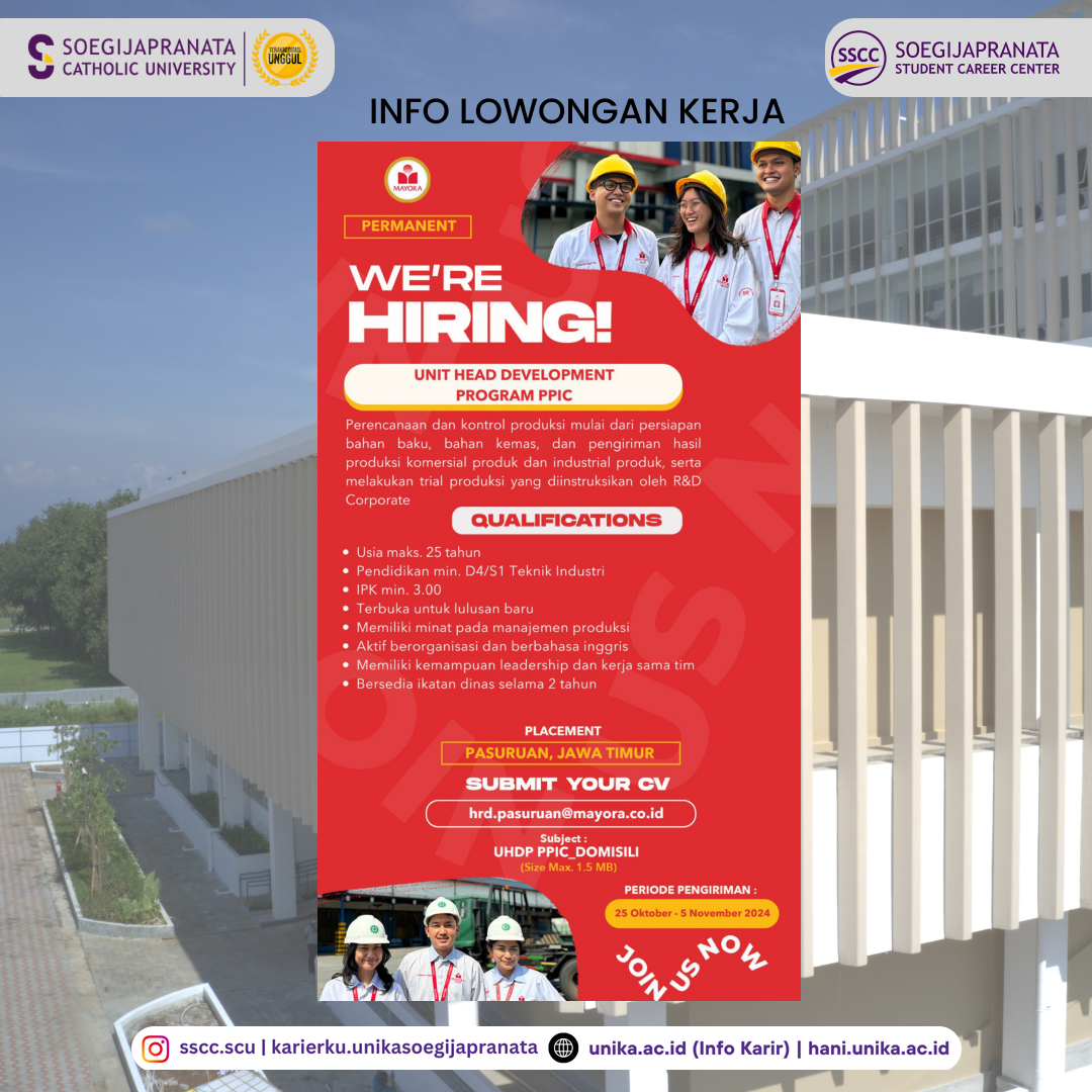 Loker Oktober 2024 – PT Mayora Indah Tbk || Unit Head Dev. Program PPIC