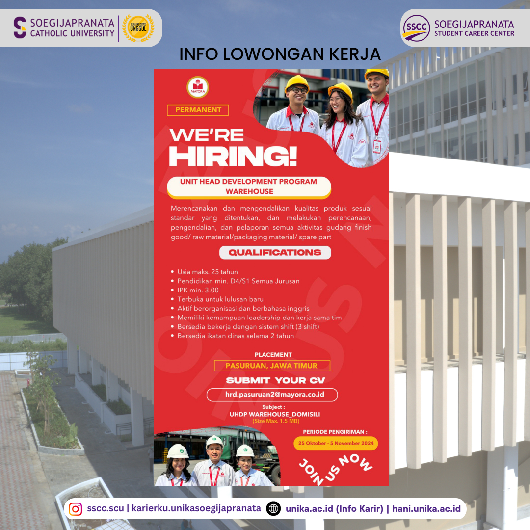 Loker Oktober 2024 – PT Mayora Indah Tbk || Unit Head Dev. Program Warehouse