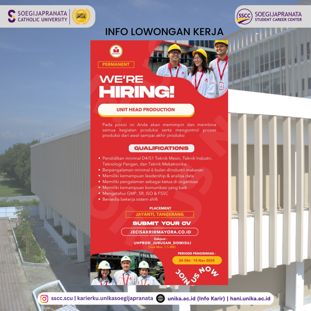 Loker Oktober 2024 – PT Mayora Indah Tbk || Unit Head Production