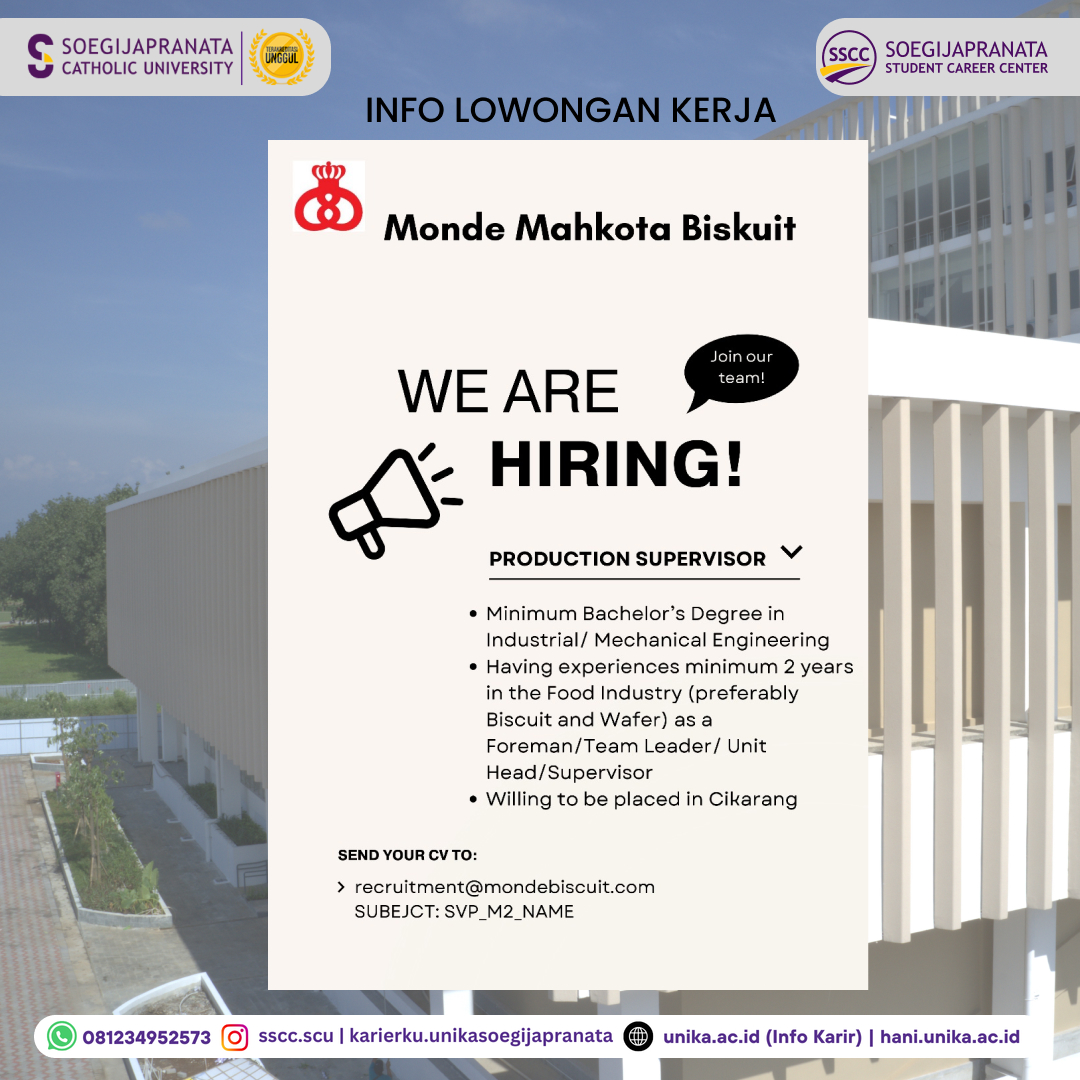 Loker Oktober 2024 – PT Monde Mahkota Biskuit || Production SPV