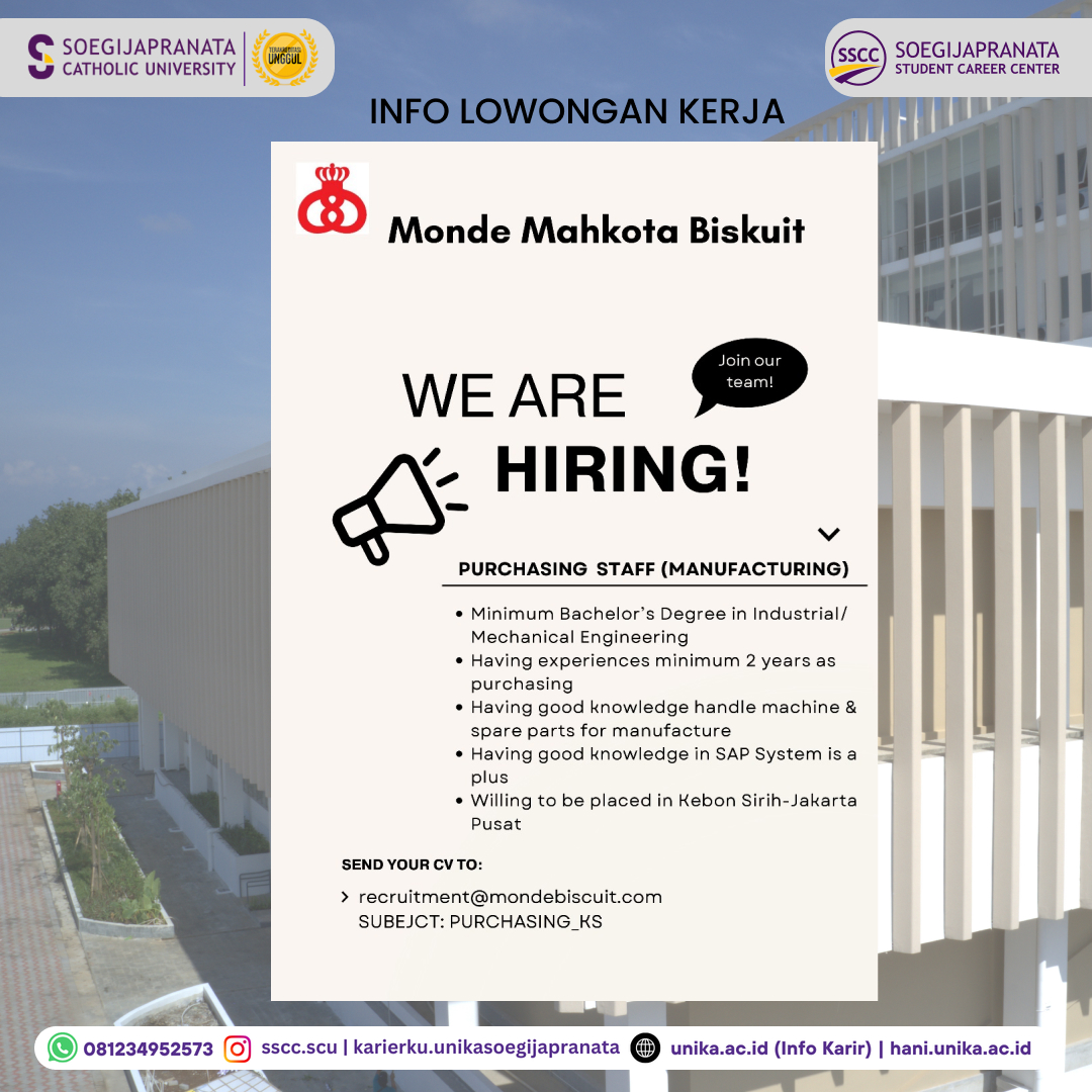 Loker Oktober 2024 – PT Monde Mahkota Biskuit || Purchasing Staff