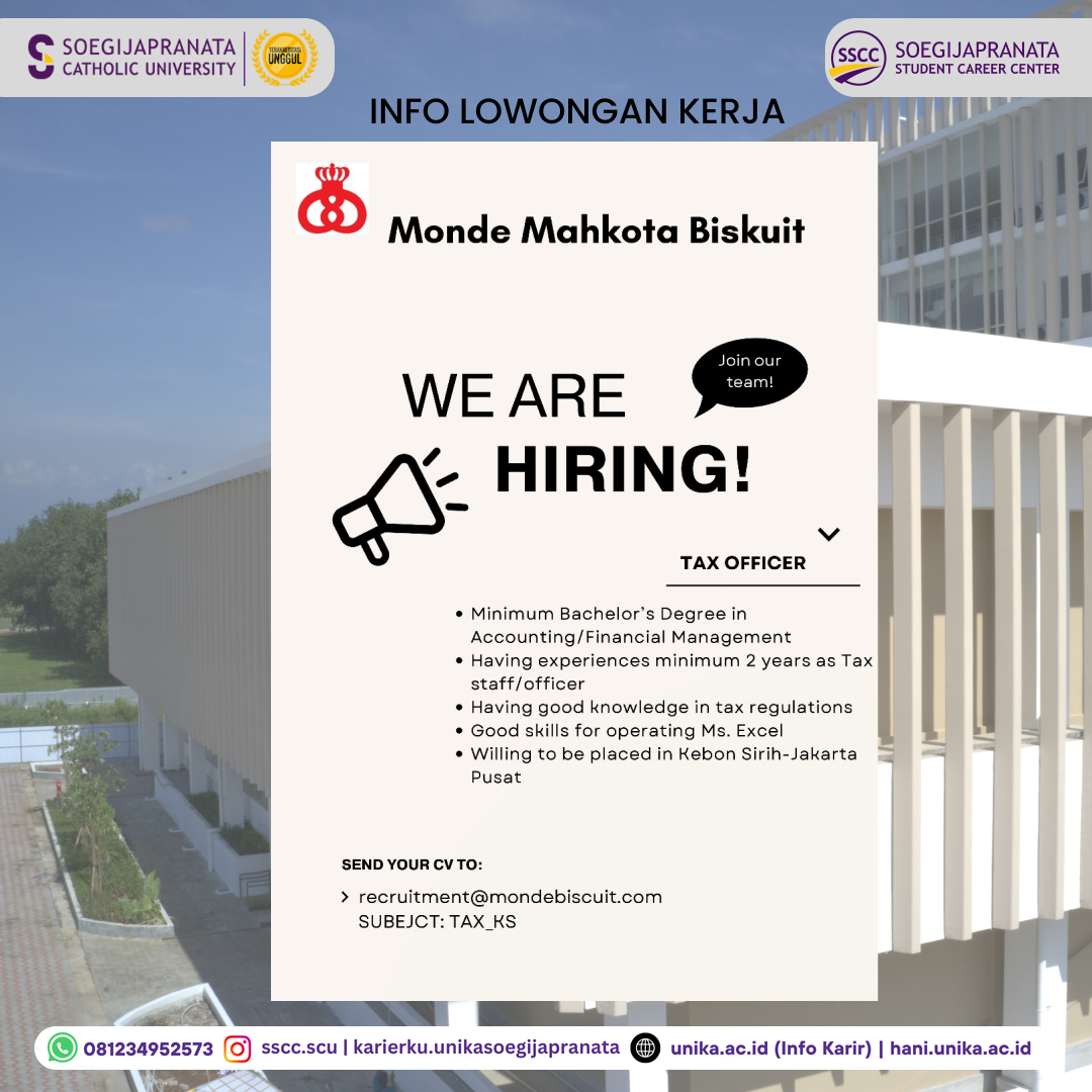 Loker Oktober 2024 – PT Monde Mahkota Biskuit || Tax Officer