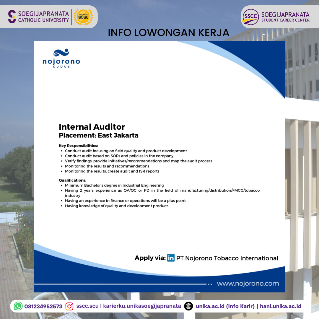 Loker Oktober 2024 – PT Nojorono Kudus || Internal Auditor