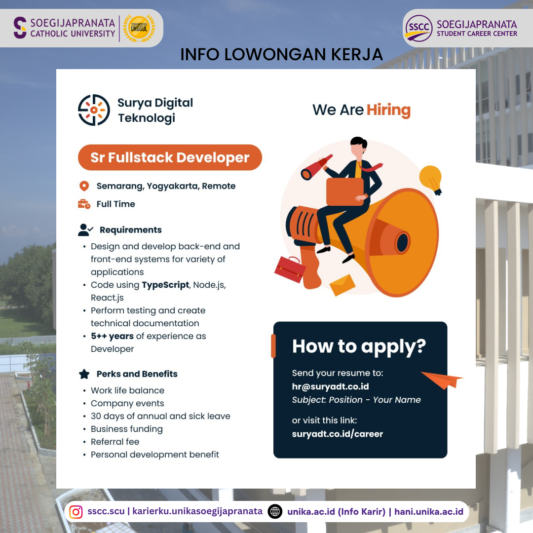 Loker Oktober 2024 – PT Surya DT || Sr Fullstack Developer