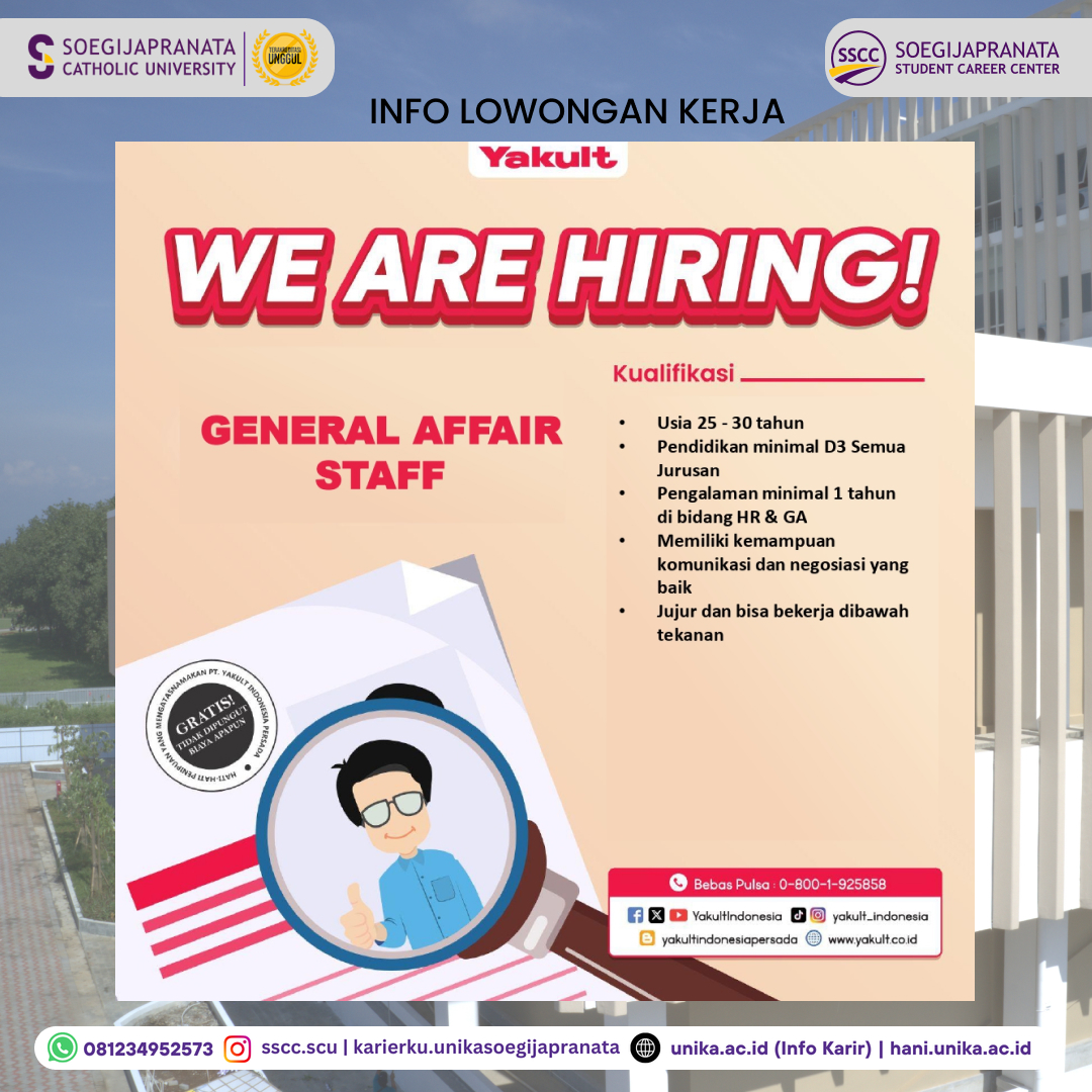 Loker Oktober 2024 – PT Yakult Indonesia Persada || GA Staff