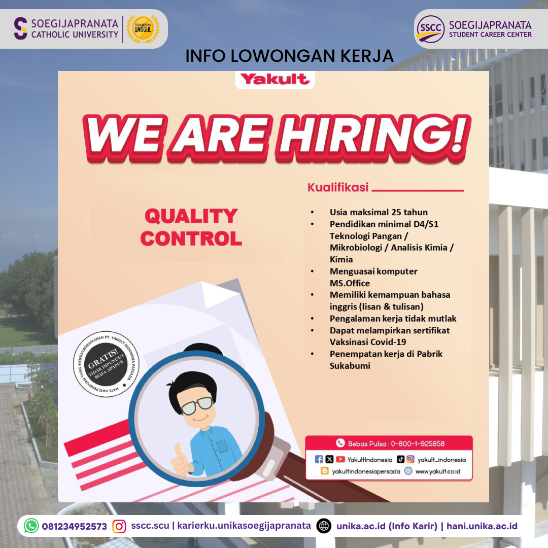 Loker Oktober 2024 – PT Yakult Indonesia Persada || QC