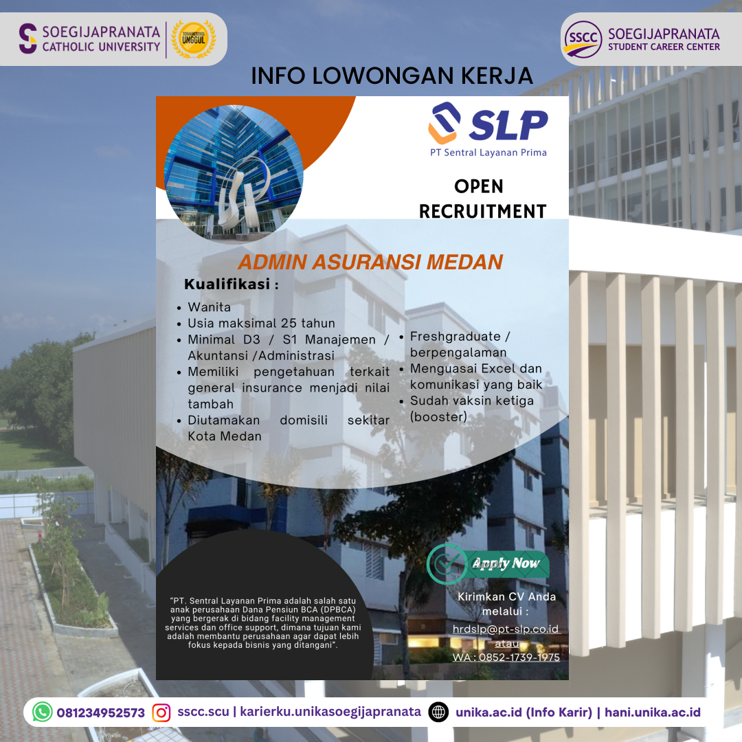 Loker Oktober 2024 – PT Sentral Layanan Prima || Admin Asuransi (Medan)