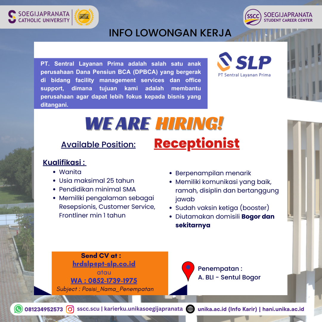 Loker Oktober 2024 – PT Sentral Layanan Prima || Receptionist