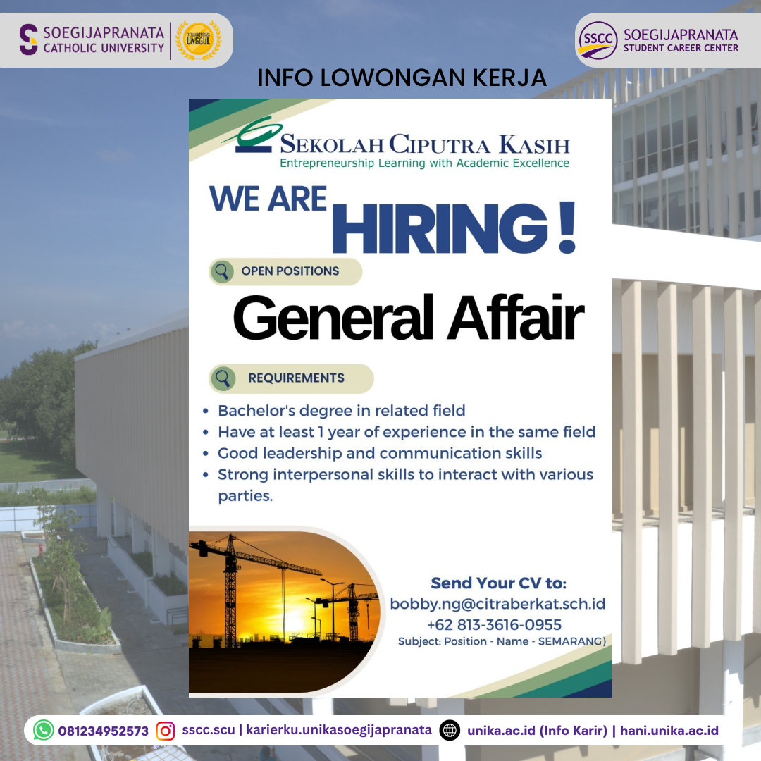 Loker Oktober 2024 – Sekolah Ciputra Kasih || General Affair