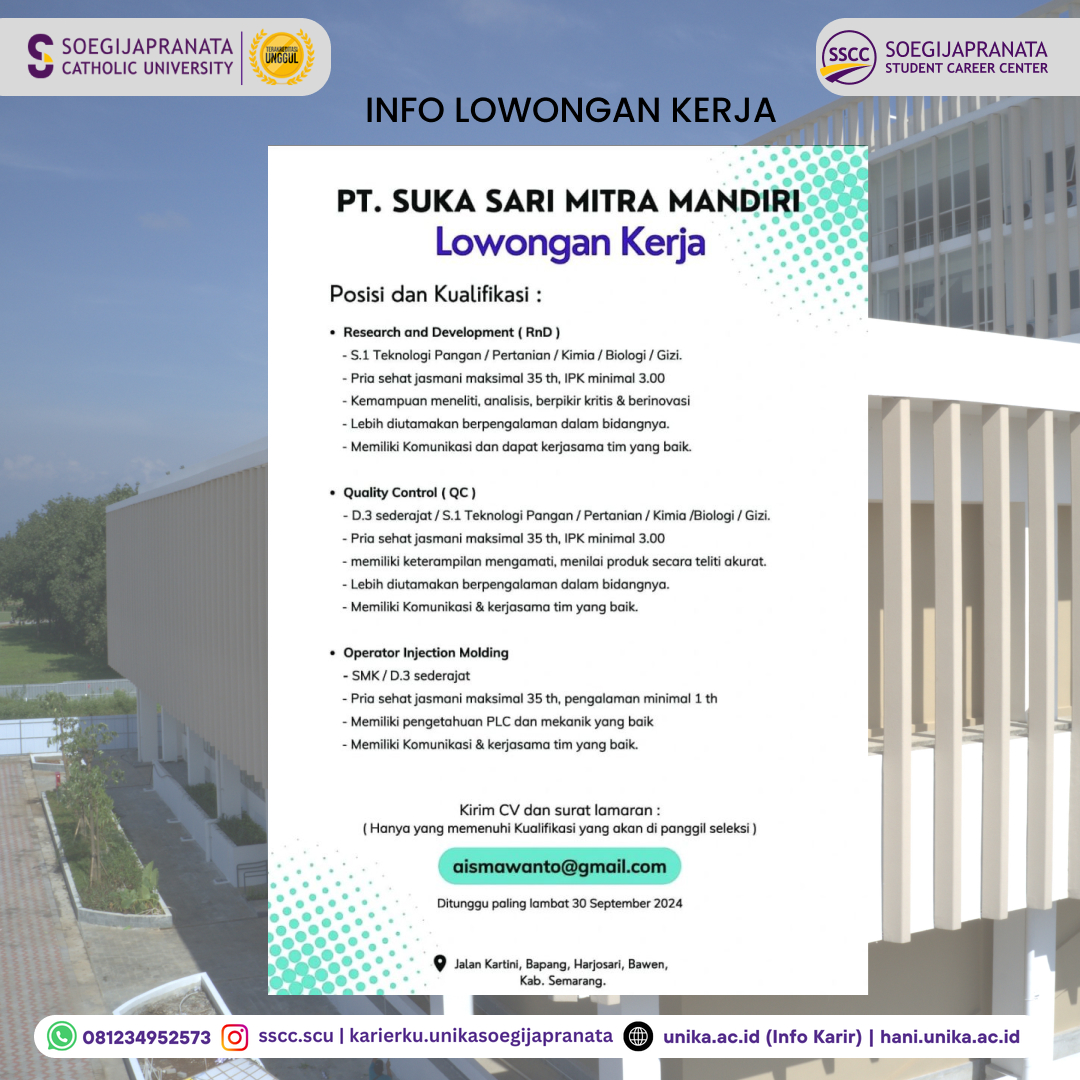 Loker Oktober 2024 – PT. Suka Sari Mitra Mandiri || Job Vacancy