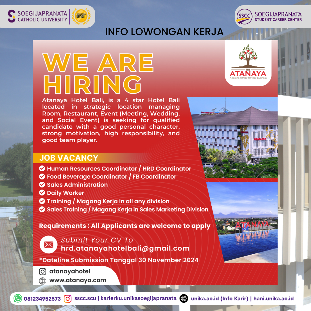 Loker Oktober 2024 – The Atanaya Bali || Job Vacancy & Magang