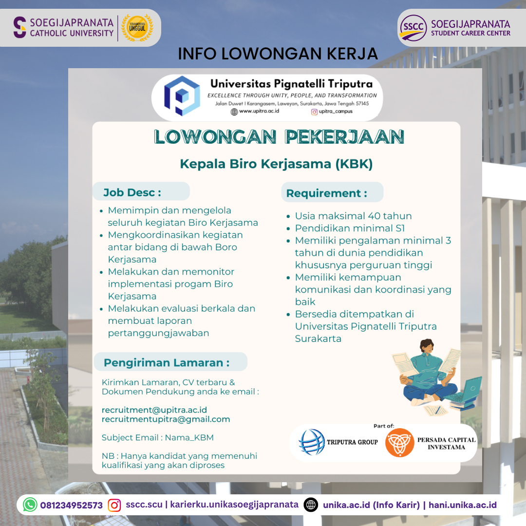 Loker Oktober 2024 – Univ. Pignatelli Triputra || KBK