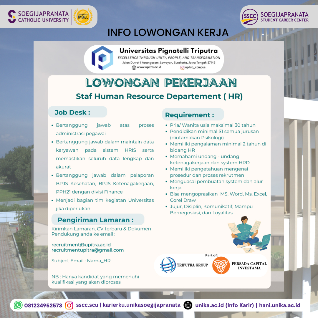 Loker Oktober 2024 – Univ. Pignatelli Triputra || Staff HRD