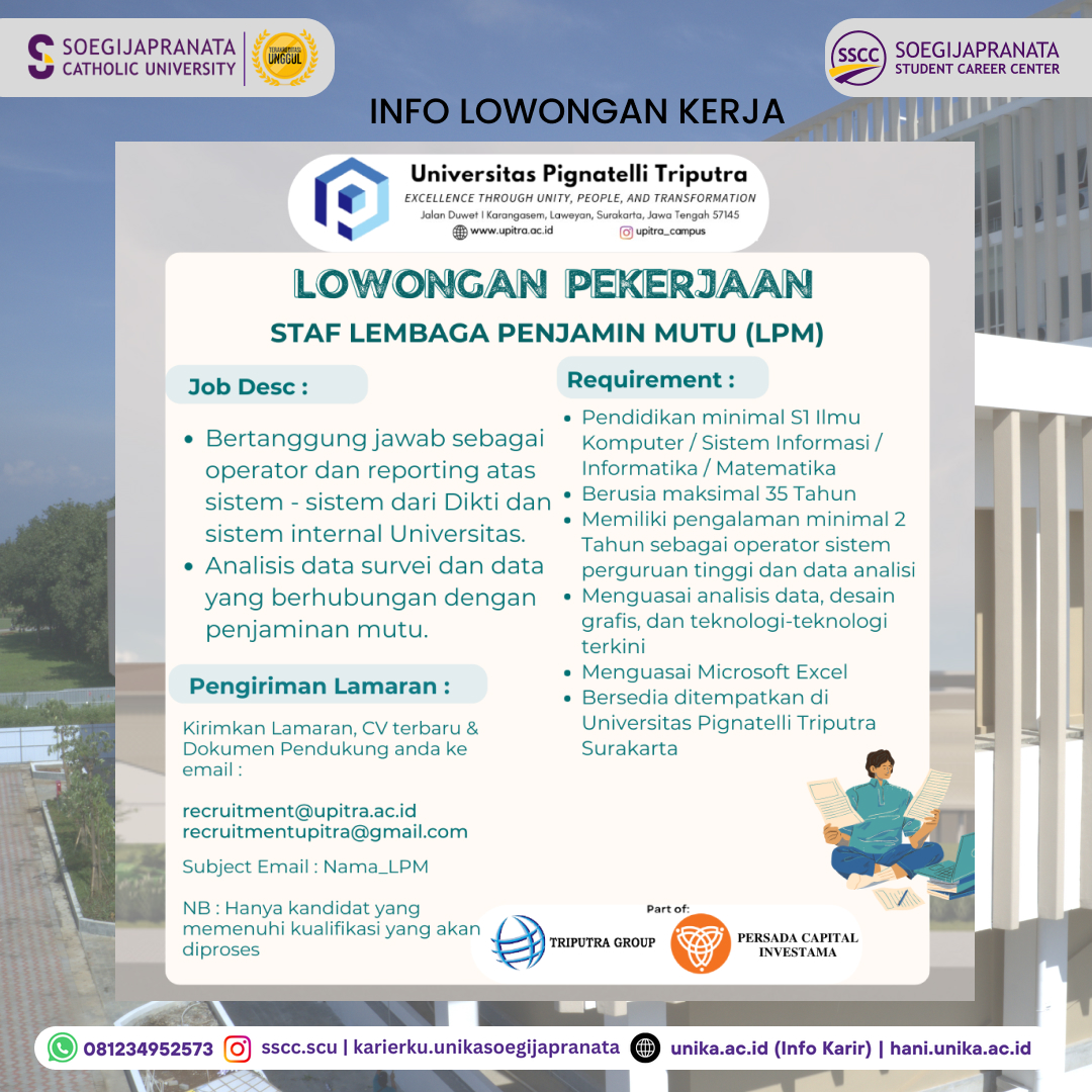 Loker Oktober 2024 – Univ. Pignatelli Triputra || Staff LPM